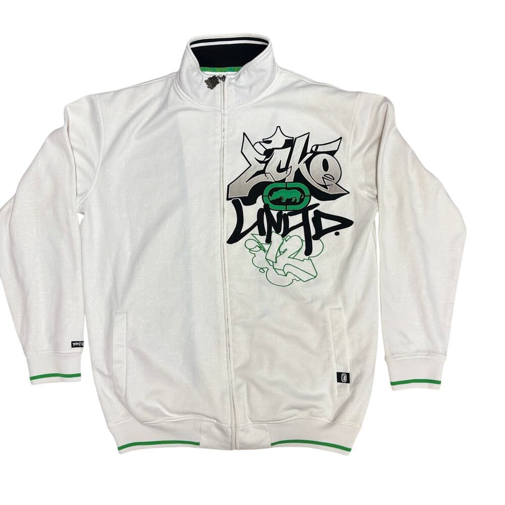 Vintage Y2K Ecko Unltd Track Jacket Men L White Writing All Wrong Graffiti Rhino